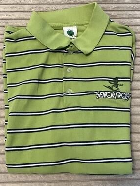 Preppy Golf Lime Senior Frogs Striped Polo Green Mens